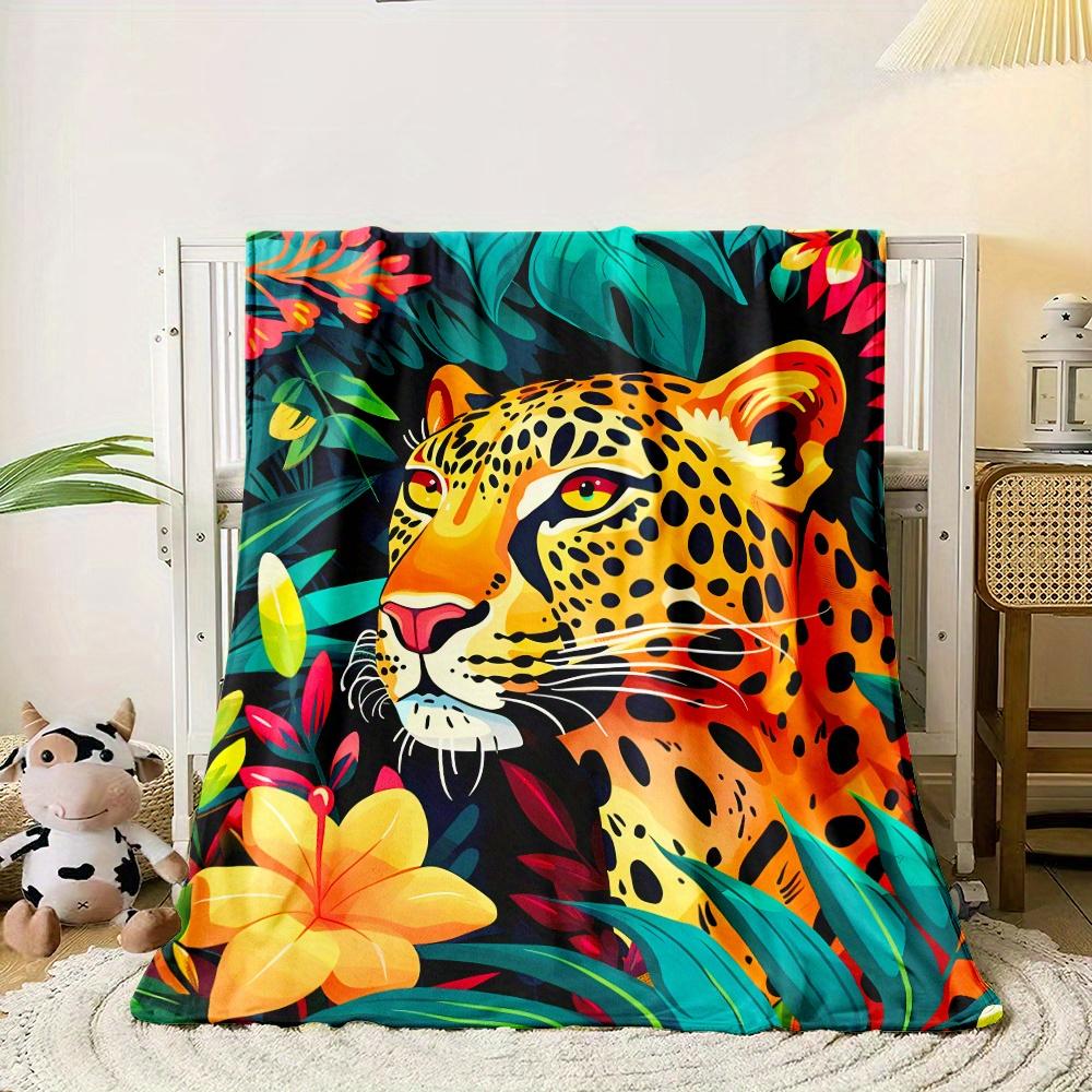 Cozy Cartoon Leopard Print Flannel Throw Blanket  Lightweight Soft  Warm for Couch Bed Travel Camping  Available in Sizes