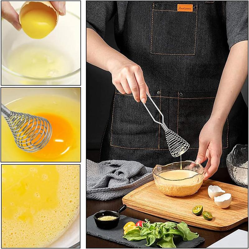 Stainless Steel Spring Coil Egg Beater Manual Egg Whisk Handheld Cream Chocolate Egg Mixer Kitchen Egg Beater Cooking Baking Too