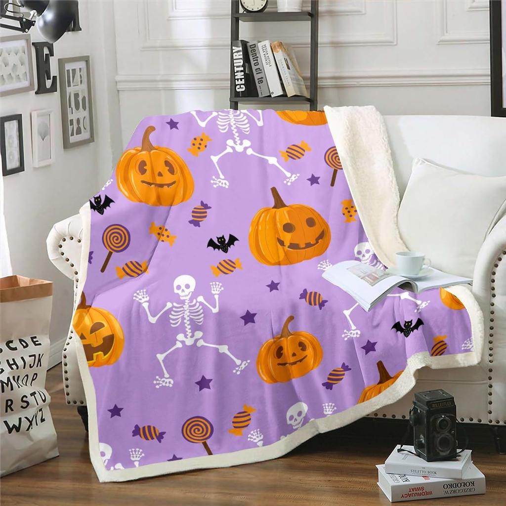 Halloween Ghost Blanket Soft Fleece Throw Pumpkin Spider Web Design Home Decor Party Gift Kids Room
