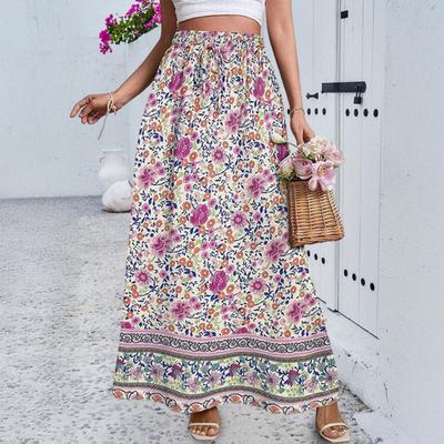 Women Maxi Skirt High Waist Floral Print A-Line Style Long Skirt Loose
