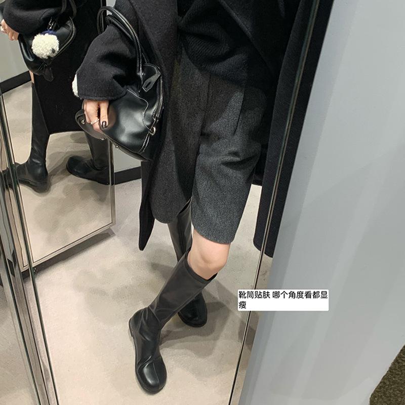 Cowhide~ Grape Ma The Same Style Has an Inner Height Increase of 4cm, Mango Head Is Over the Knee, Long Boots, Women's Thin Boots, Medium Knight Boots