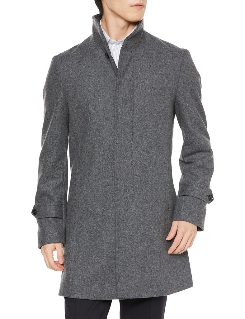 Takakyu Melton Coat with Italian Stand and Flying Fully Cold Weather Size XL Men's Wool-Blend Collar, Collar, Pattern, Lined, Protection, Gray,