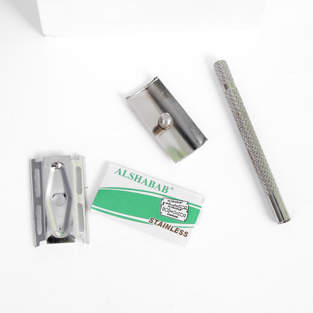 Iron Handle Safety Razor for Men Barber Shaving Body Hair Beard Manual Double Edge Razor Barbeador with 1 Blade