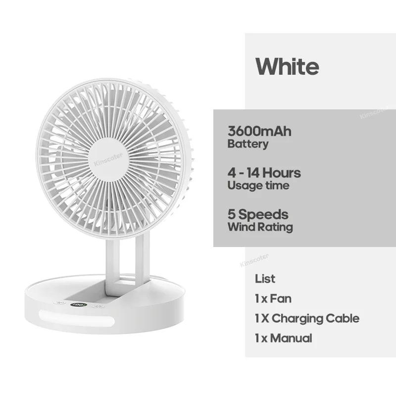 3600mAh Foldable Portable Desktop Fan Angle Adjustable Rechargeable Fan Air Circulator Ventilator Silent High Wind Power 5 Speed
