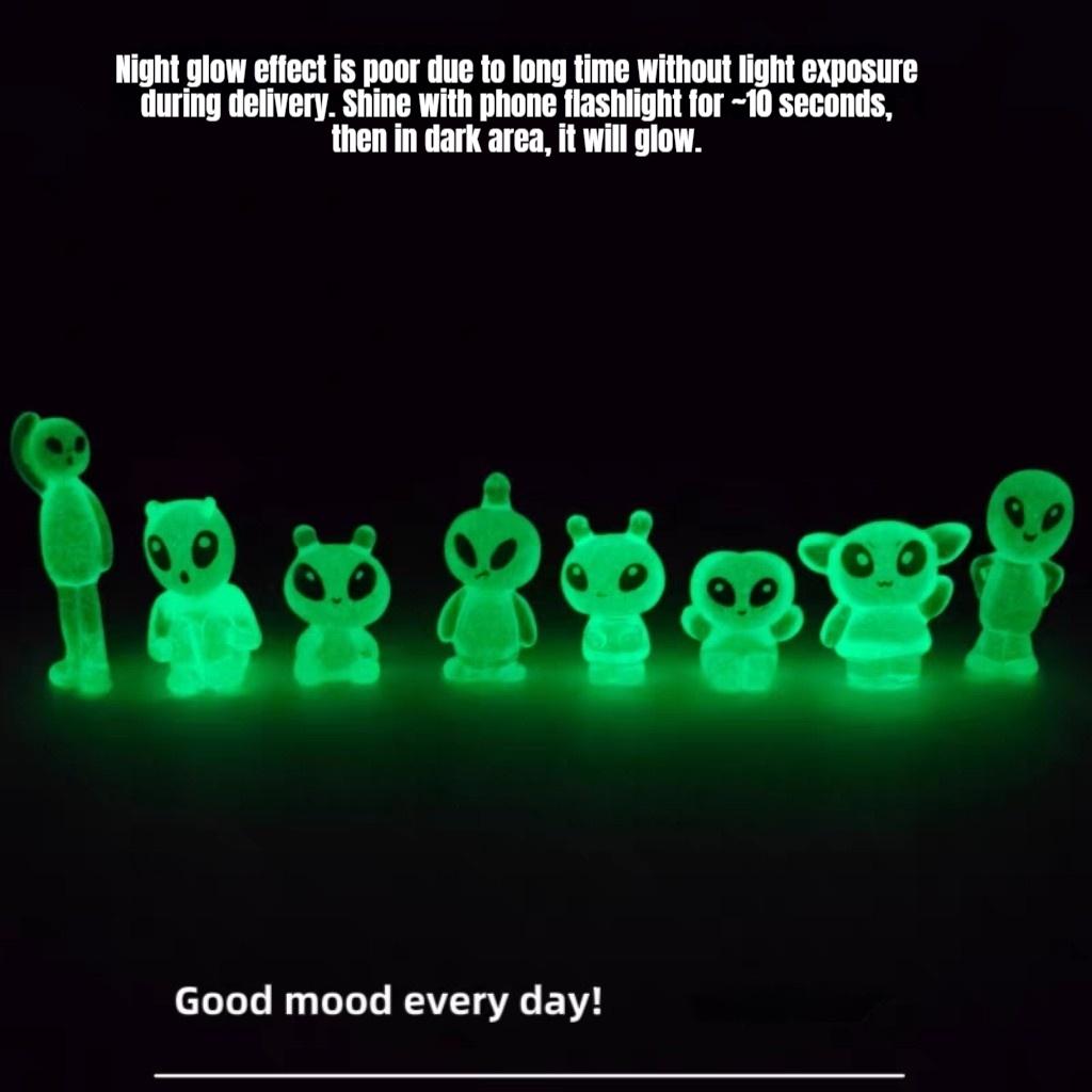 Cute 8Pcs Glow In The Dark Alien Figurines Luminous Ghost Elf Mini Figurines Desktop Landscape Relief Mood Calming Ornaments