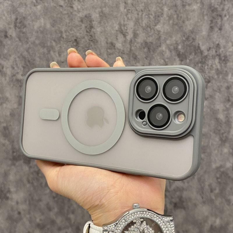 Trendy Magnetic Lens Film & Solid Color Phone Case for Apple 11/13/14/15/16 Pro Max - Frosted Finish, Full Coverage