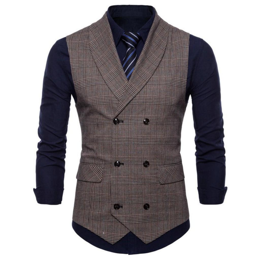Gilet a quadri da uomo primaverile casual slim doppiopetto