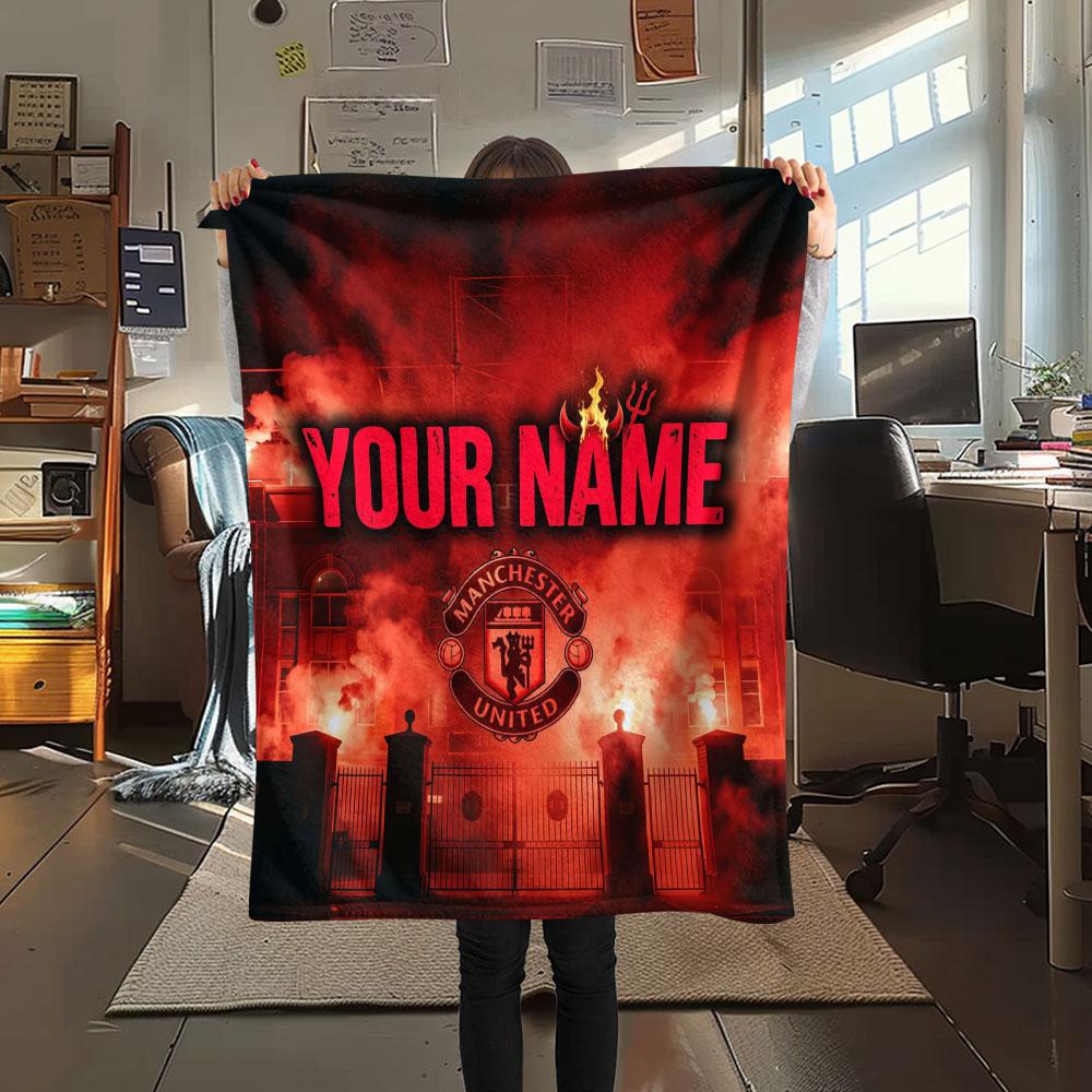 Custom Name,Manchester United FC Printed Flannel Blanket, Soft Throw for Bedroom Sofa, Washable, Christmas Present, Great Gift.