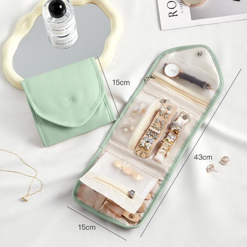 Popular Foldable Jewelry Case Roll Travel Organizer Portable for Journey Earrings Rings Diamond Necklaces Brooches Storage Bag