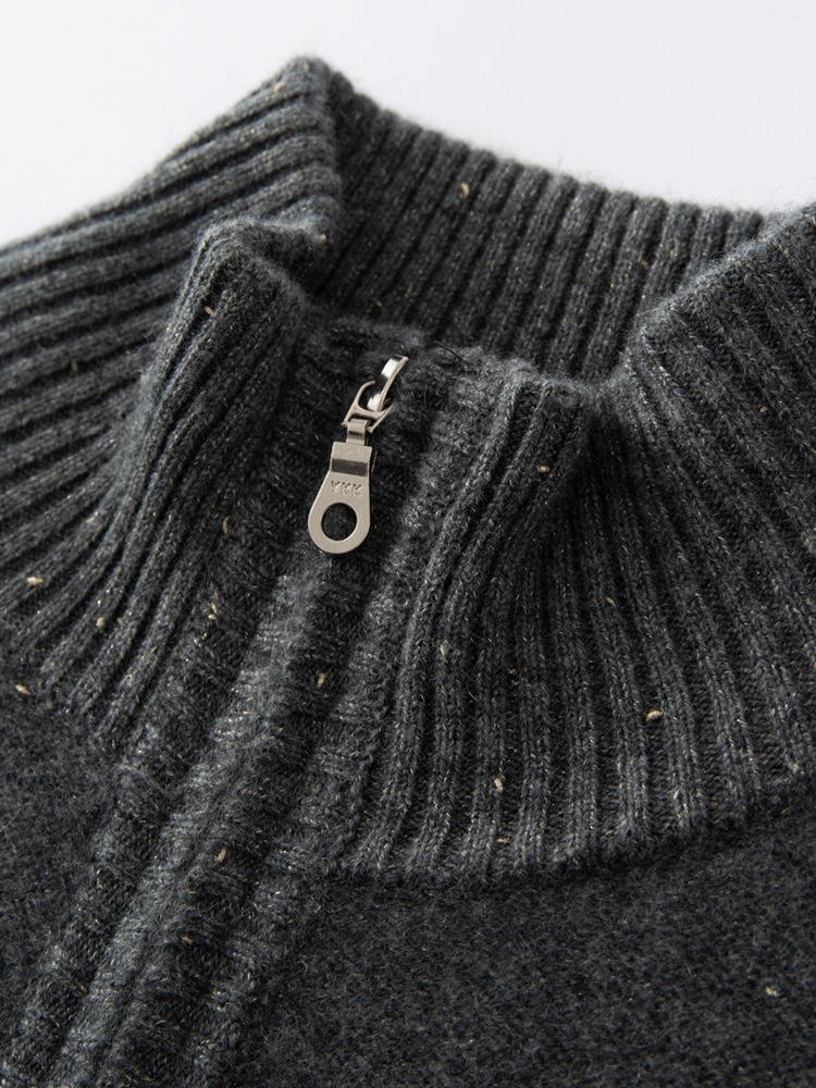 2025 A/W Women's Cashmere Stand Collar Cardigan, Golden Bean Yarn, Double Zipper, Thick Knit with Pockets.