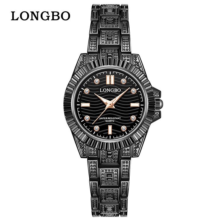 LONGBO 83611 Quartz Watches Waterproof Luminous Stainless Steel Calendar Full Diamond Gold Design Luxury Wristwatch for Couple