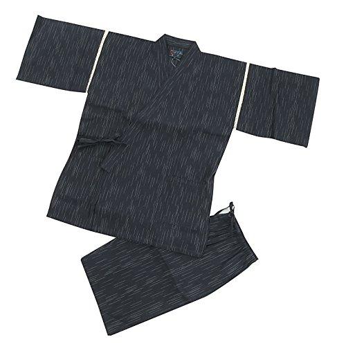 Edoten Men's Shijira-woven Jinbei (Jinbei) for Summer, Cool, 100% Cotton, Original Printed Pattern, Wind God, Thunder God, Wave Color, Black, Size L