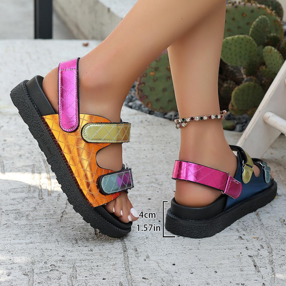 

Foreign trade platform sandals women s 2025 new fashion color matching casual Velcro buckle Roman sandals women 35 жёлтый
