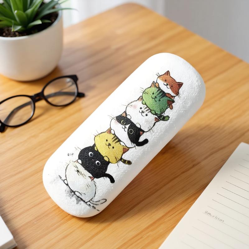 1 Pieza Elegante y Conveniente Caja de Almacenamiento para Gafas de Sol Estuche para Lentes de Contacto con Temática de Gato de Cabeza Redonda Para Almacenar Graduación