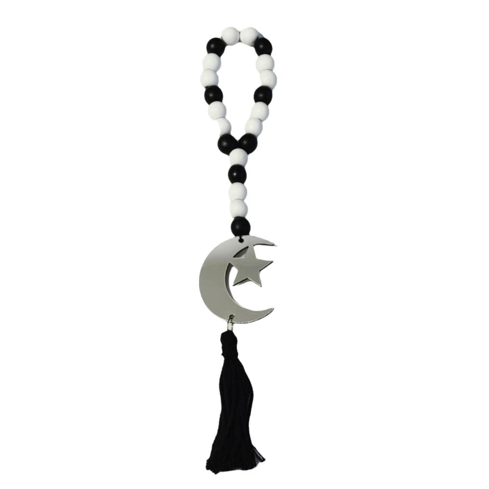 Handmade Wooden Beads Pendant Rustic Style Islamic Hanging Ornament Home Decoration