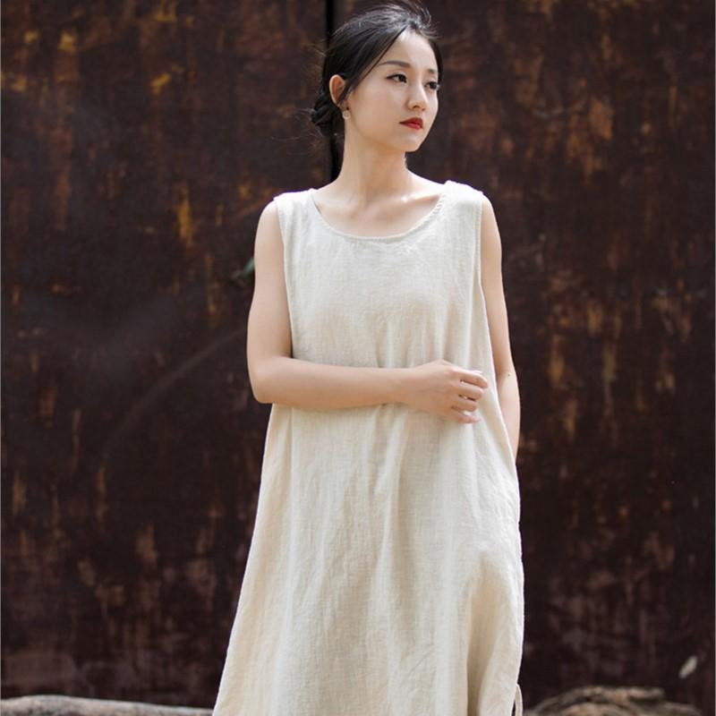 Johnature Ženy Ležérní Bandáž Šaty bez rukávů Letní Jednobarevné Oblečení Vintage Dámské šaty s výstřihem