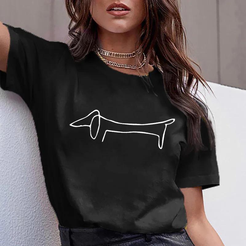 Dachshund Pug Teckel Cute Dog T-shirt Women Kawaii Harajuku Tops Female Summer Aesthetic Clothes Ropa XS-4XL Mujer