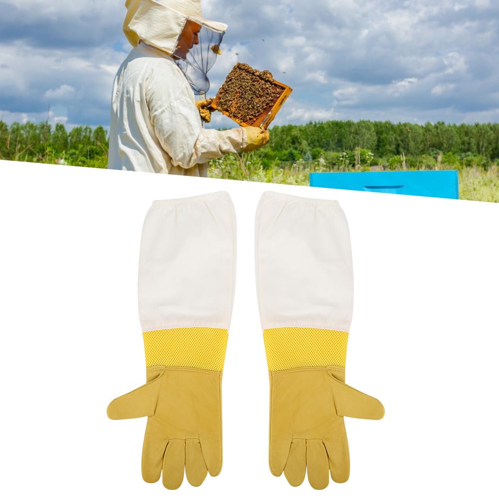 Pair Breathable Anti Bee Anti Sting Bee Gloves Long Sleeves Elastic Cuff with Mesh Beekeeper Protective Tool(XL )