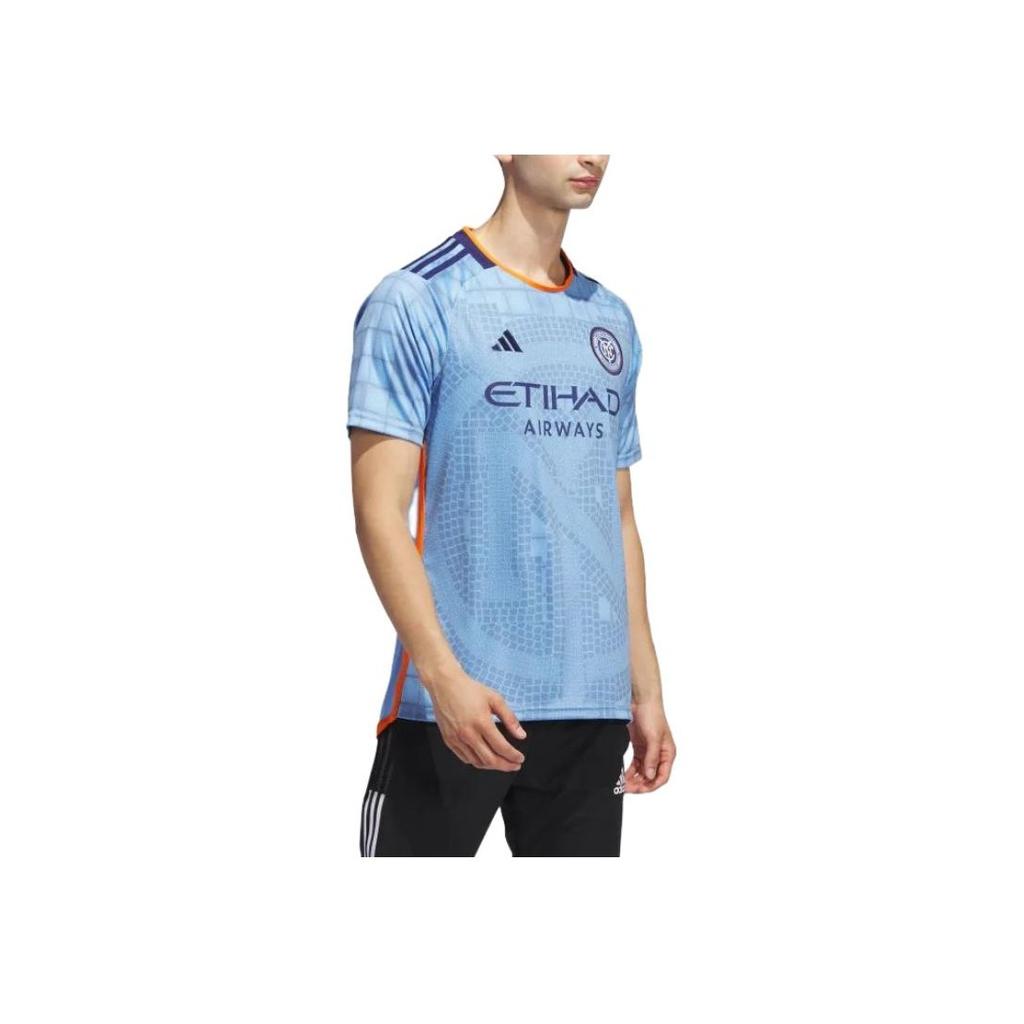 Adidas Letter Pattern Printed Round Neck Short Sleeve T-Shirt Men Tops Light-Blue HI1878
