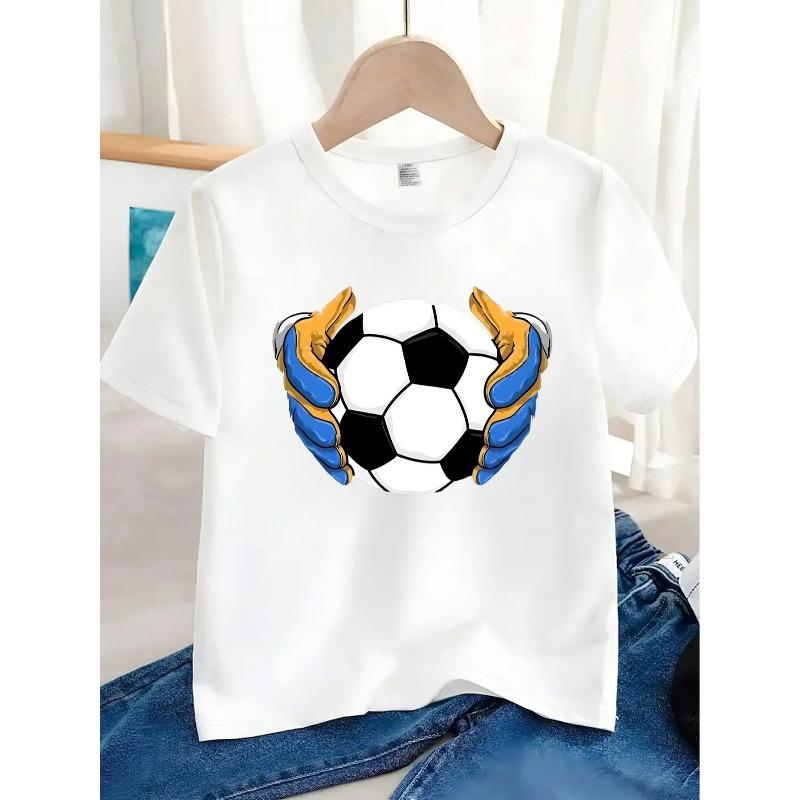 European sizes Boys Short-Sleeve T-Shirt Featuring a Soccer Goalkeeper Design, Perfect for Casual Summer Wear 110 белый