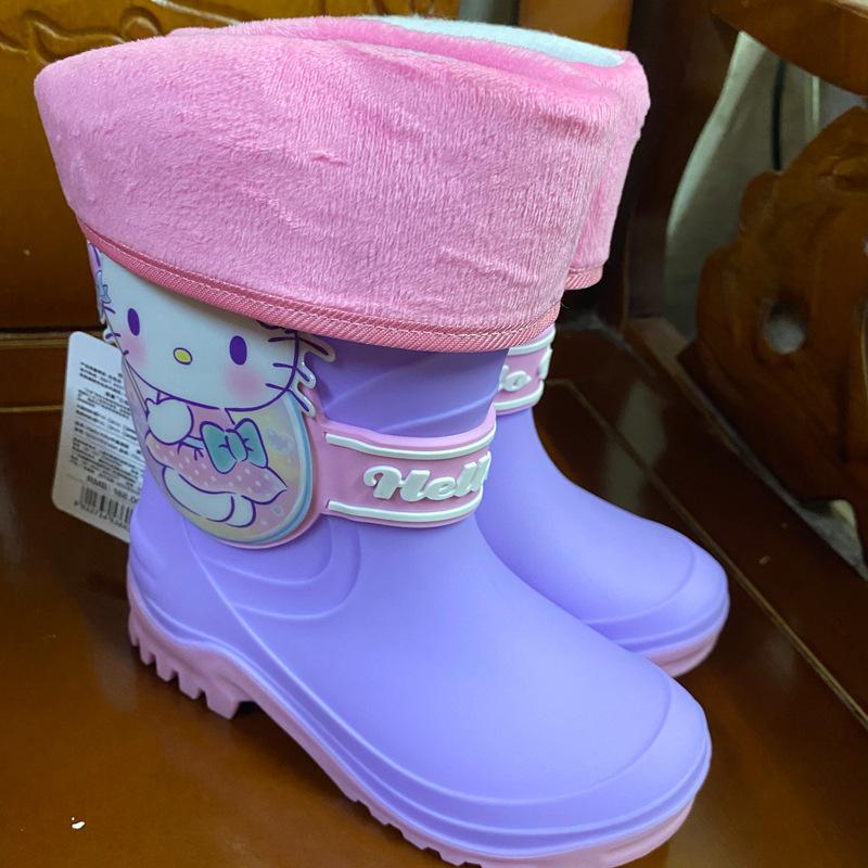 Ye Luoli High Tube Rain Boots Four Seasons3-7Year-old Rubber Boots Kindergarten Rain Boots for Girls, Big Kids, Fleece-lined Cartoon Water Shoes for