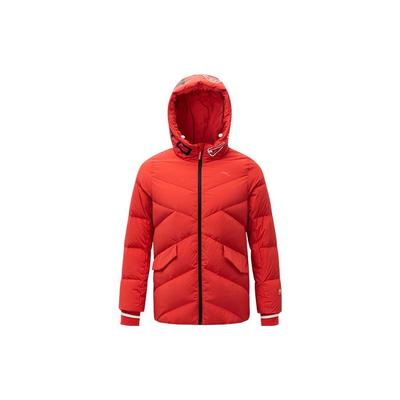 Letter Print Pattern Zipper Hooded Down Jacket Women Outerwear Red 162247910-2