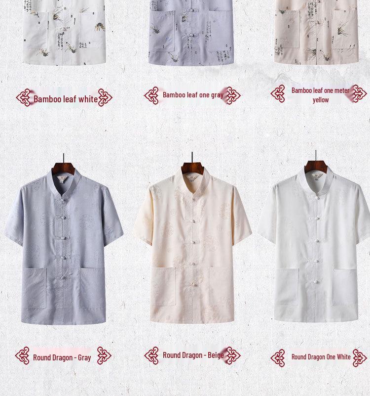 Men's Chinese-Style Summer Tang Suit: Short-Sleeve Linen Hanfu Robe for Middle-Aged and Elderly