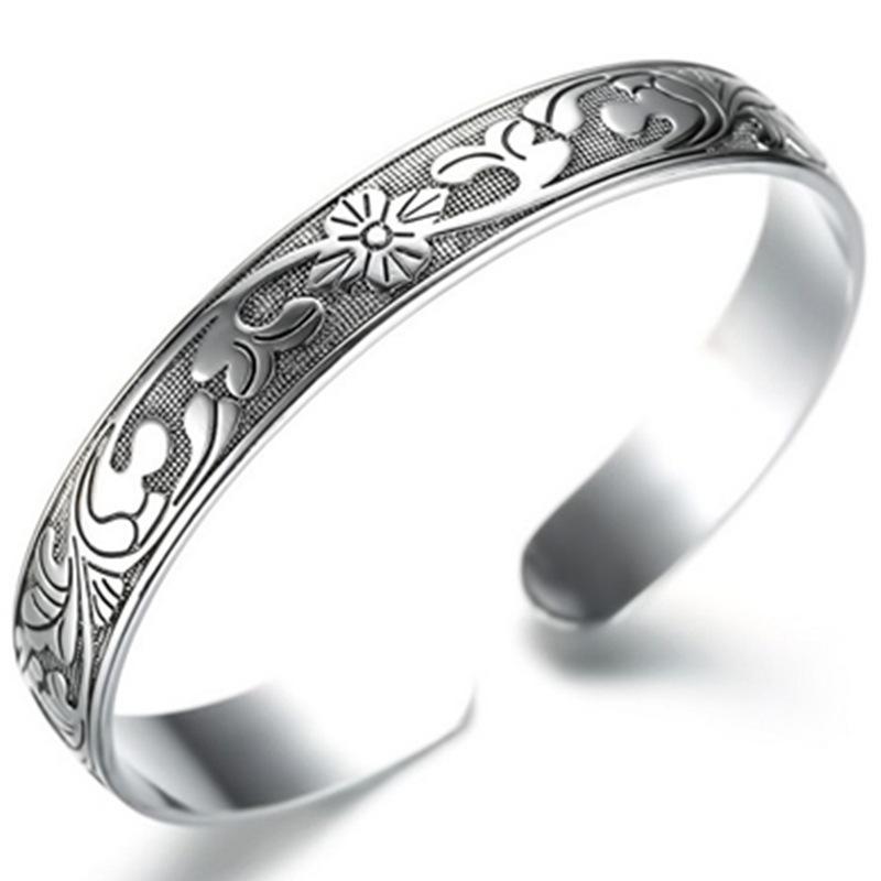 Classic Retro Fashion Silver Color Lotus Flower Bracelet for Women Ethnic Style Lotus Leaf Bracelet Retro Open Bracelet Jewelry