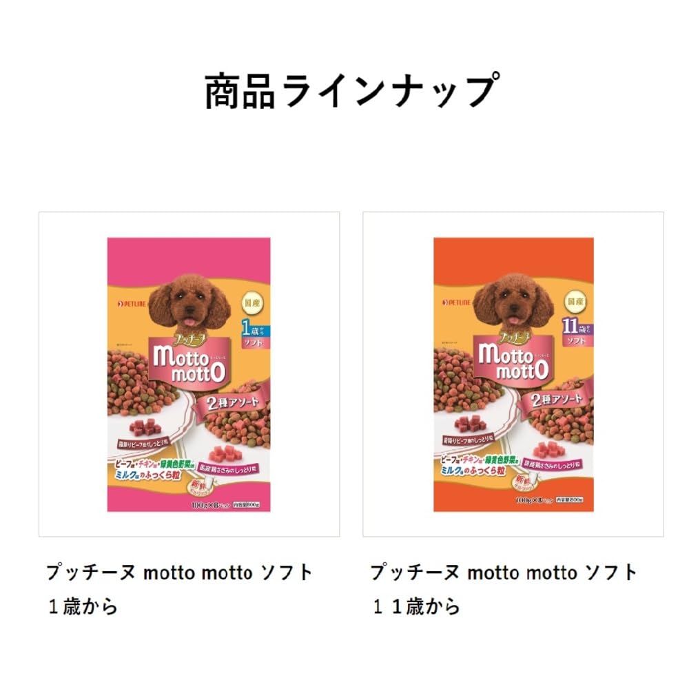 Dog Happiness Pet Line Puccine Motto Motto Soft 11 Years Old and Up 800g X Domestic Assortment Small Portions 800g X (100g 8) Half-lived (100g 8)
