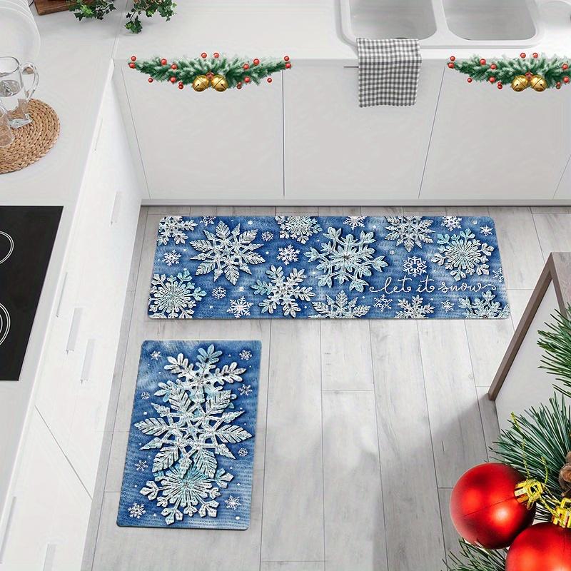 1Pcs Anti Fatigue Kitchen Rugs, Snowflake Print Waterproof Non-Slip Thick Cushioned Kitchen Mat Heavy Duty Comfort Standing Mat for Kitchen
