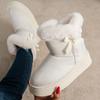 Bottines à nœud papillon en faux daim pour femmes, chaudes, doublées de fourrure épaisse en coton pelucheux, bottes de neige rembourrées, semelle épaisse, plateforme chunky, chaussures décontractées