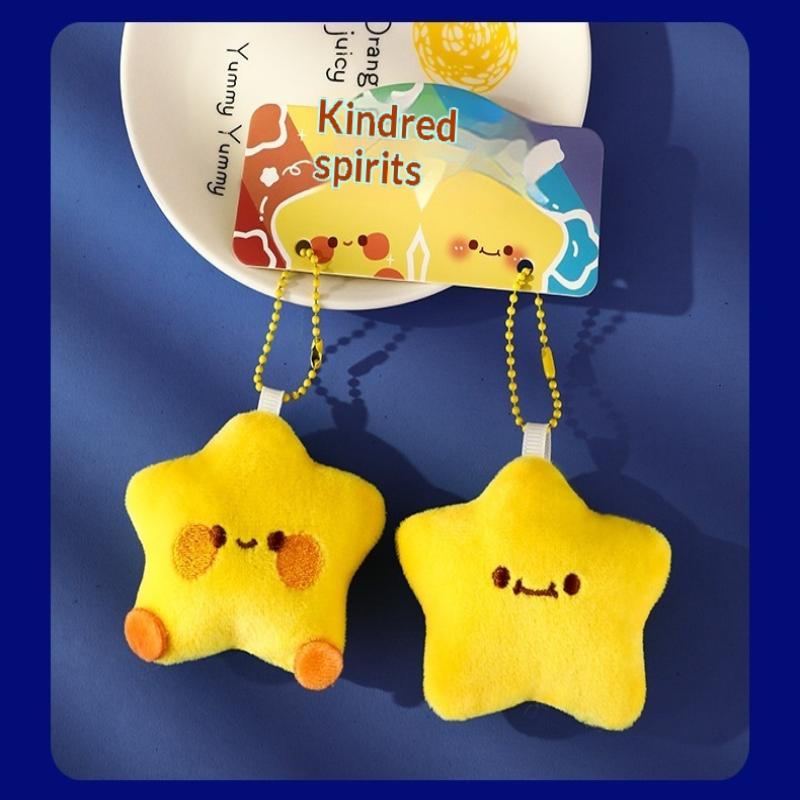 Cute Plush Stars Keychain Fluffy Soft Fun Backpack Bag Pendant Practical Kawaii Yellow Charms Gifts For Kids Jewelry Accessories