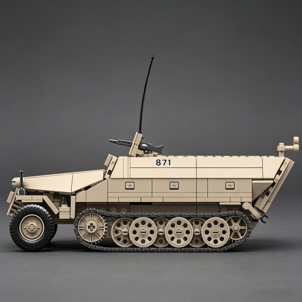 World War II German Army Sd.Kfz.251 Half-Track Armored Personnel Carrier Building Block Tank Scale Model—Learning Educational Toy for Boys Girls