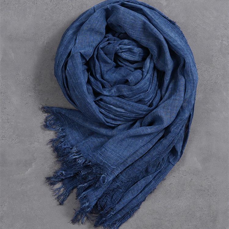 

2025 Outdoor Techwear Style Hip Hop Punk Pleated Scarf Men Women Cotton Linen Distressed Vintage Scarves Shawl One Size синий