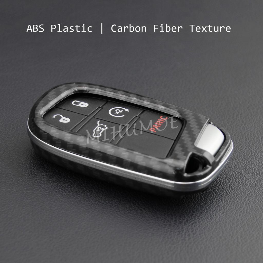 For Jeep Dodge Fiat Carbon Fiber Key Fob Chain Cover Case Grand Cherokee Renegade Compass MP Charger Challenger Durango Journey ALW1