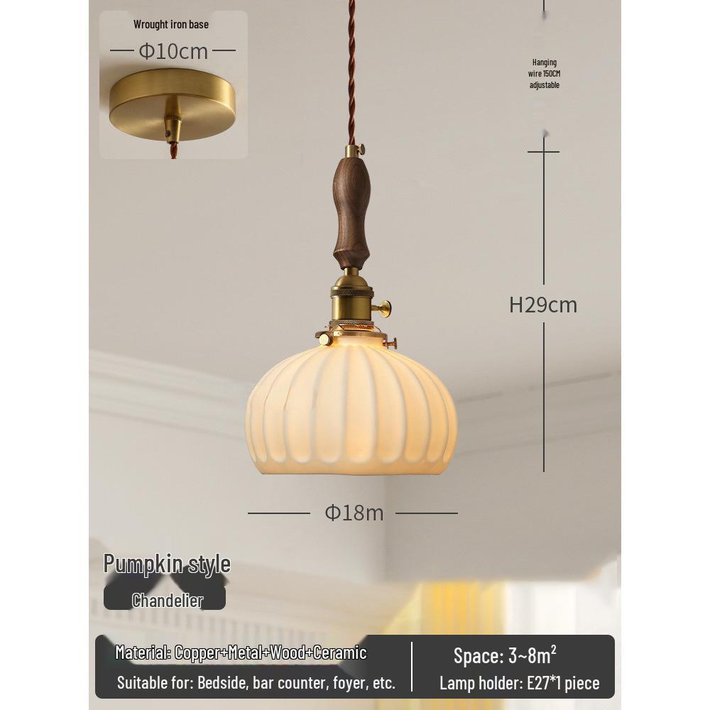 

Підвісний світильник з масиву дерева, латуні та кераміки - Ретро японський стиль для ресторану, кафе, чайної кімнати, еркера або приліжкової тумбочки. LED - Warm Light Included