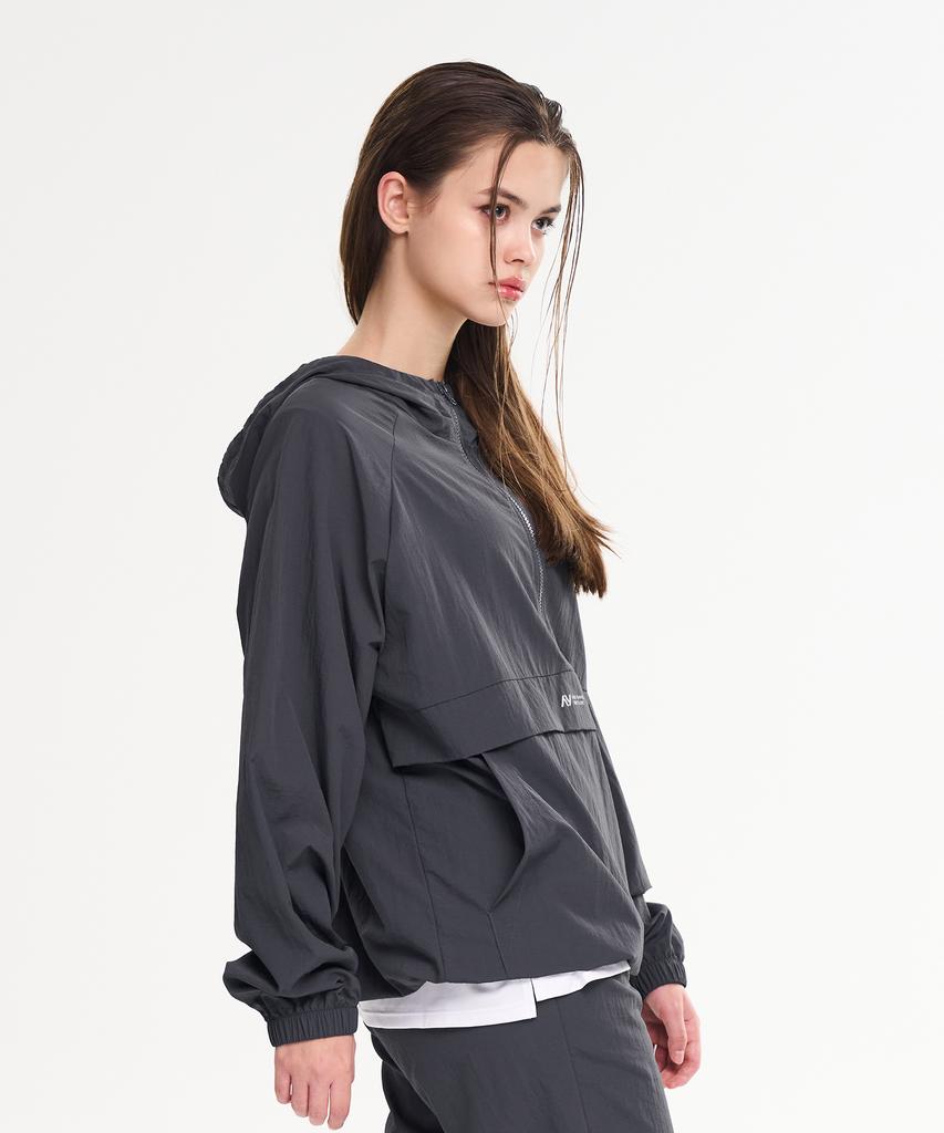 Lazybee Camp Multisport Running Windbreaker Anorak Hooded Zip-Up Jacket Top W Charcoal