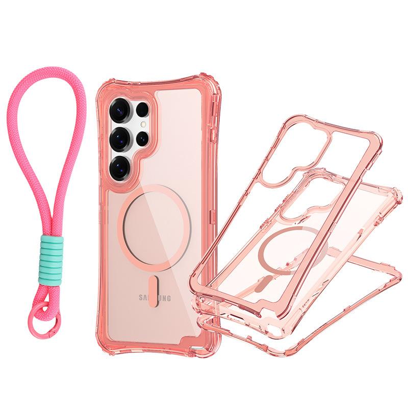For Samsung S25 ULTRA Magnetic Transparent Three-in-one Mobile Phone Case with Strap