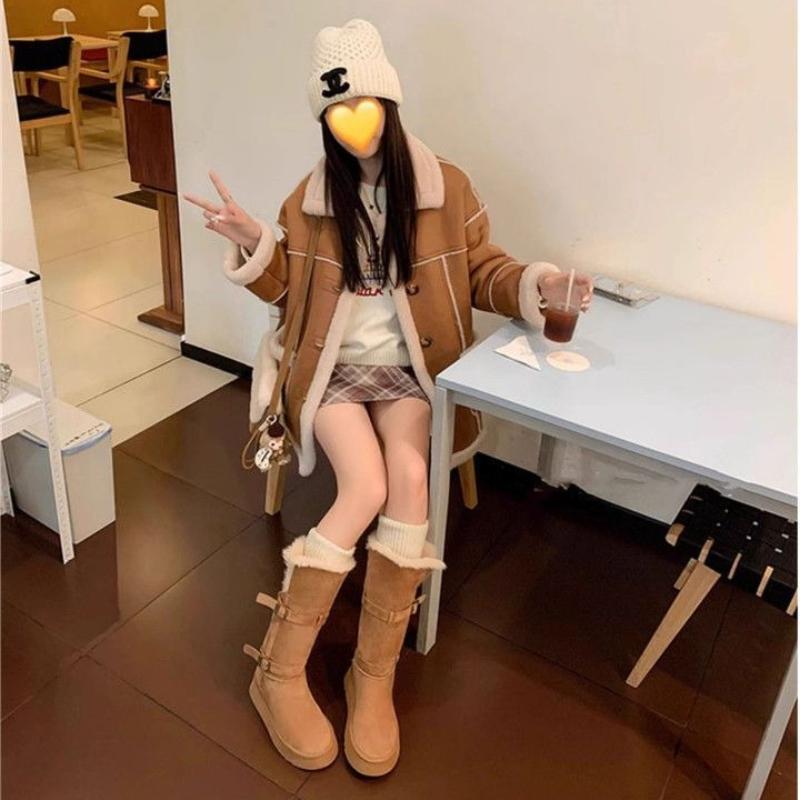 Women's Tall Large Size Thick Sole Soft Sole Winter Warm Fur One Snow Boots Padded Lined Ankle Boots Anti-slip Hiking Sports Cotton Boots