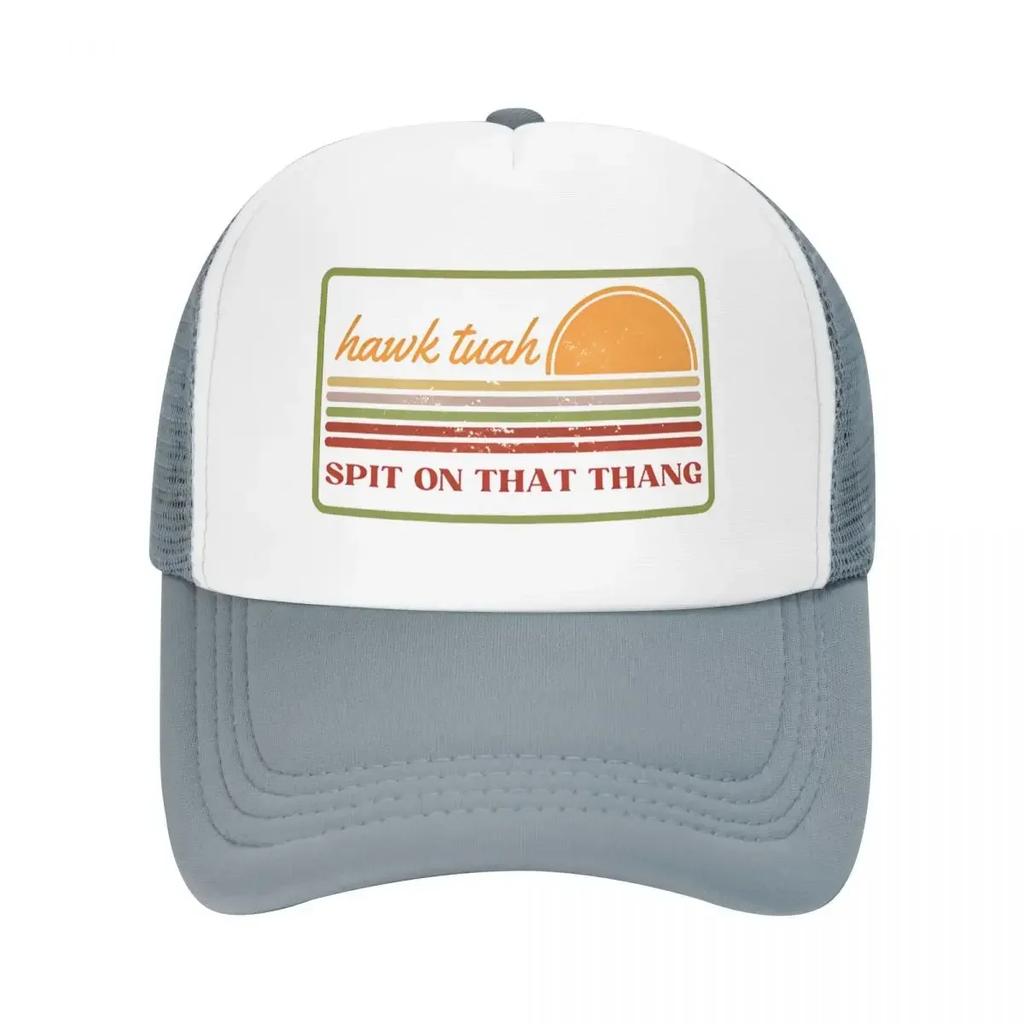 Unisex WoUnisex Hawk Tuah Sunset Orange Trucker Caps HipHop Mesh Baseball Caps Funny Dad Hat Sun Hats Adjustable Trucker Cap Spring