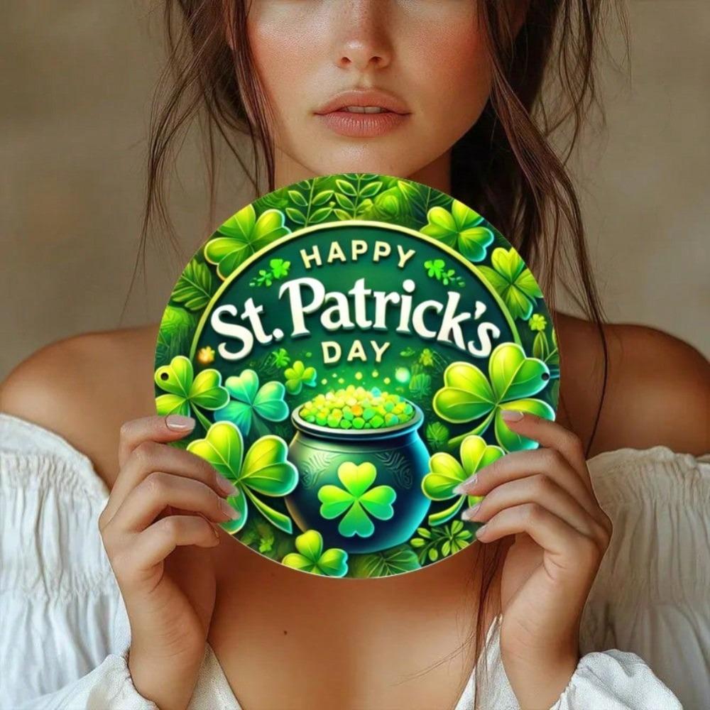 St. Patrick's Day Shamrock Iron Tin Sign Wall Art Round Metal Decor Home Bar Cafe