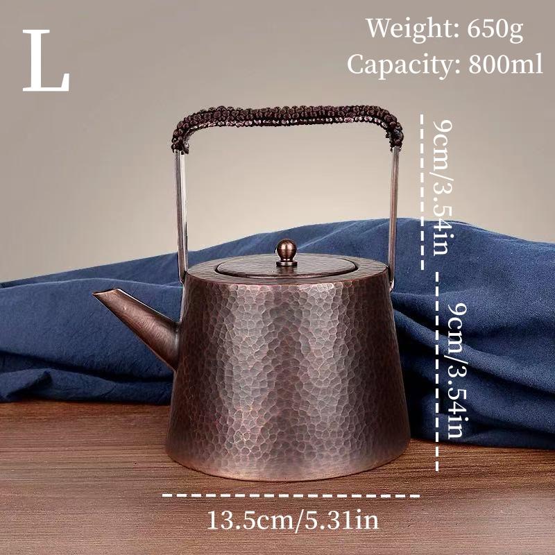 Outdoor Vintage Copper Coffee Kettle,Handcrafted Hammer Texture Weave With lid Handheld Camping Pot,Heat Resistant Filter Teapot