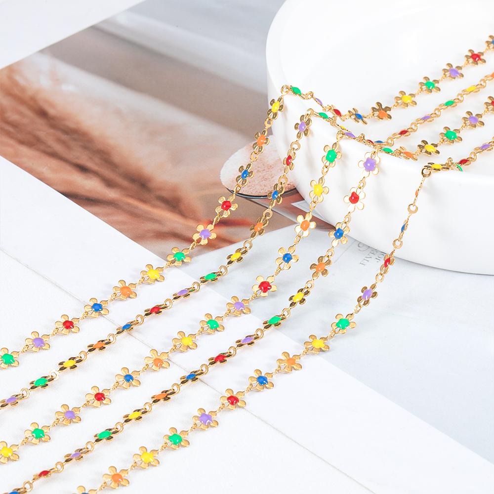 1Meter Colorful Enamel Heart Leaf Bead Chain Stainless Steel Gold Color Chain for DIY Clothing Jewelry Making Necklace Bracelet