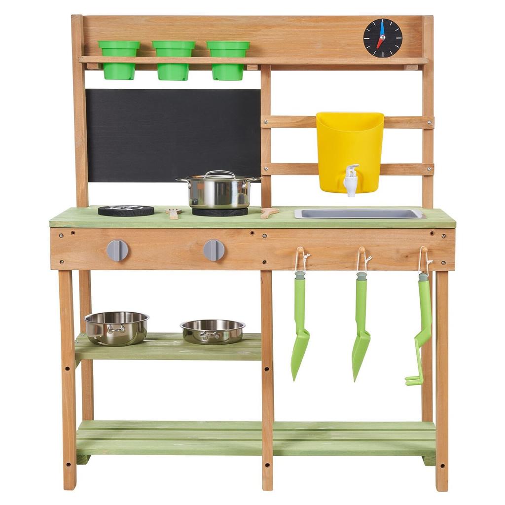 Mud Kitchen, Outdoor Mud Kitchen for Kids, Wood Outdoor Play Kitchens with Stoves, Tank, Sink, Planting Shovels, Spatulas, Box, Cookware Pots and