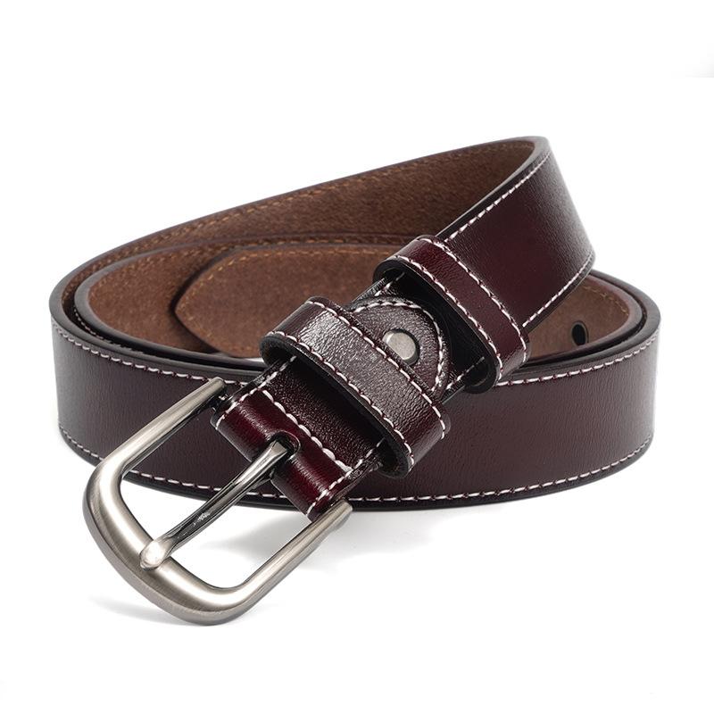 Women's Top Layer Cowhide Korean Wide Jeans Belt Simple Pin Buckle Casual and Versatile 3.0 Car Line Belt