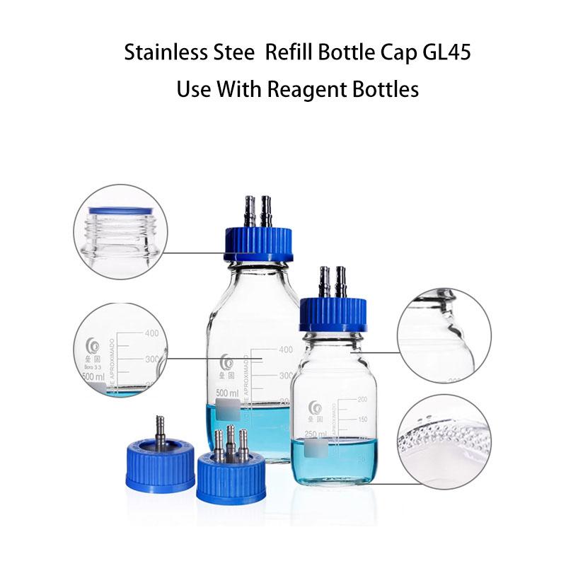 Xin Tester Refill Bottle Cap GL45 1-4Holes Stainless Steel Refill Bottle Reagent Open Top Media Bottle Screw Caps