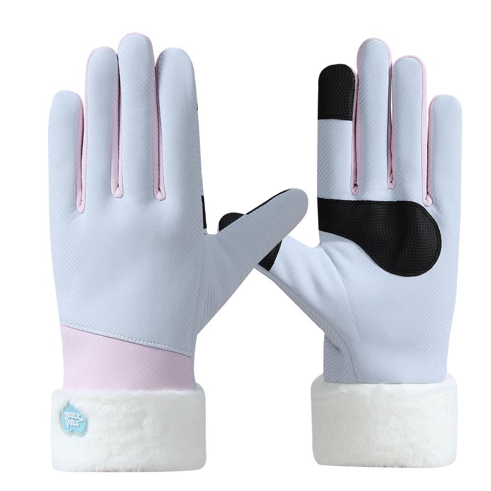 Women's Winter Fleece-Lined Windproof Non-Slip Cycling Gloves with Touchscreen Capability