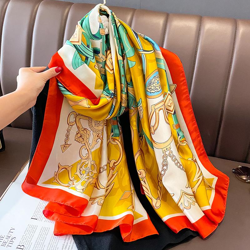 Luxury Sunscreen 180X90CM Shawls Popular Design Square Silk Scarf Women The Four Seasons Scarves  Style New Beach Bandanna