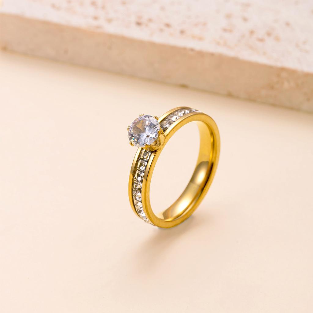 Clear Zircon Ring Stainless Steel Gold Color Women Trendy Rings Luxury Wedding Band Waterproof Zircon Gift Wholesale