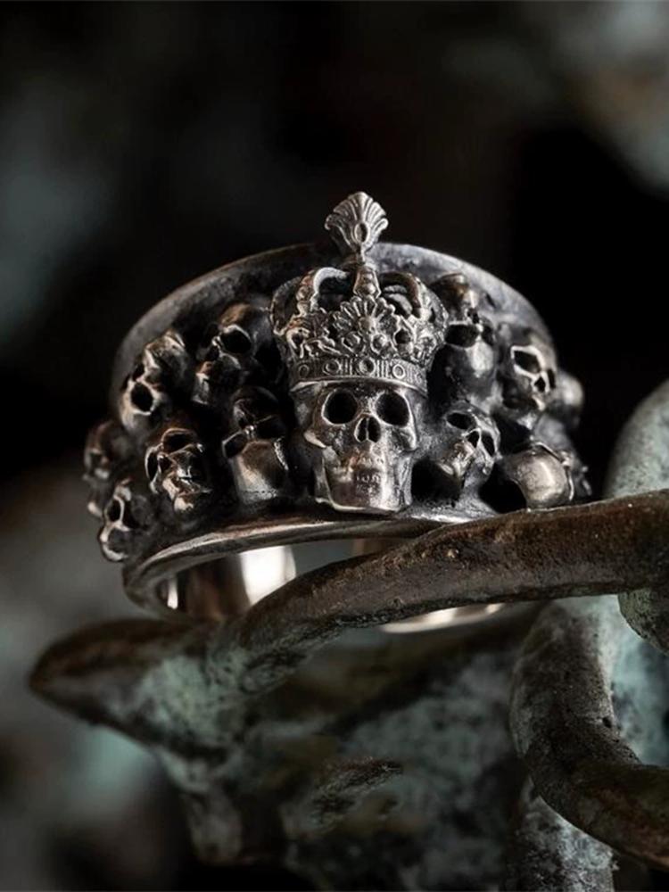 Punk Thai Silver Dark Skeleton Skull Open Rings For Men Women Hip Hop Fashion New Jewelry Gift Party Rock Anillos